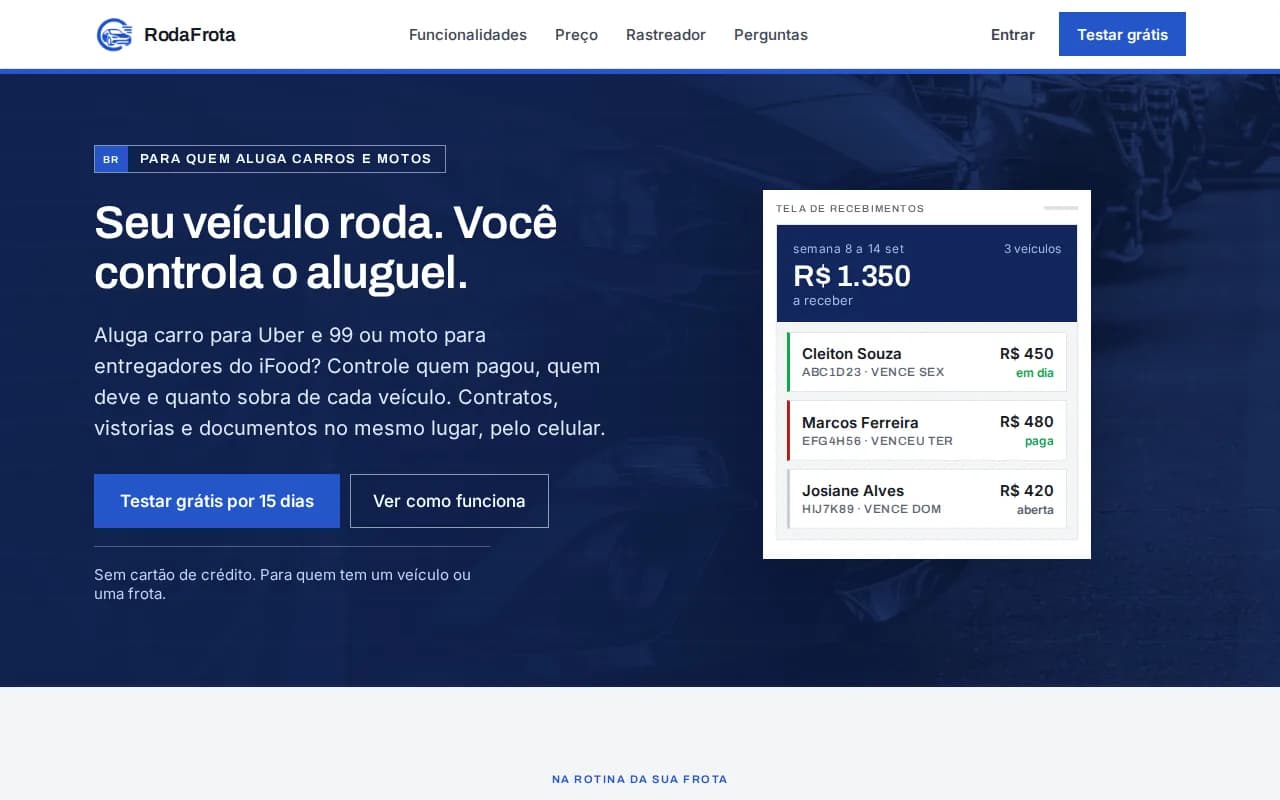 Página inicial do RodaFrota