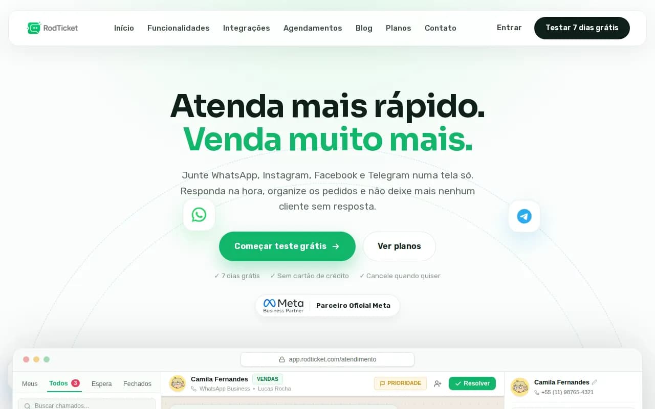 Página inicial do RodTicket